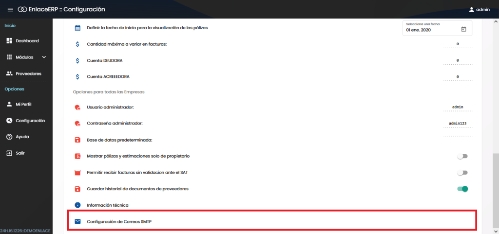 configuración de correos SMTP